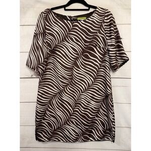 Elizabeth McKay Women's Size‎ 8 Brown White Abstract Print Short Sleeve Dress